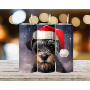 Schnauzer In Christmas Hat 20 Oz Skinny Tumbler